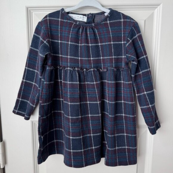 Girls Navy Blue Red Plaid Long Sleeve flannel Holiday Dress Size